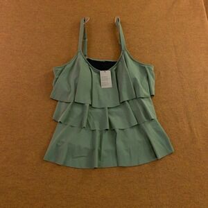 a.Jesdani Womens Size 3XL Sage Green Tiered Ruffle Tankini Swim Top NWT